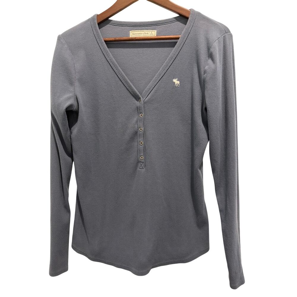 Abercrombie & Fitch Long Sleeve Ribbed Henley Top Size L 90’s Y2K